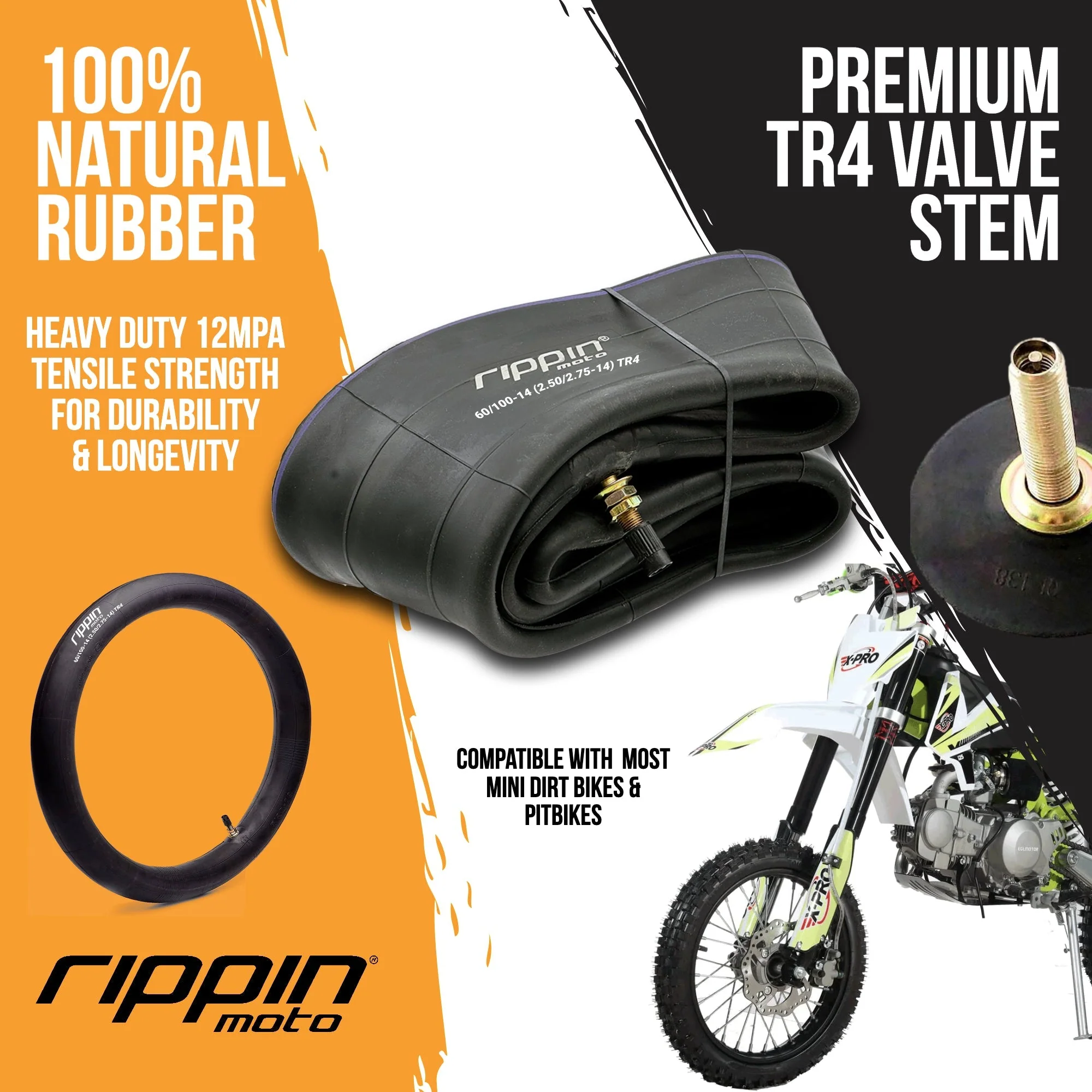 60/100-14 (2.50/2.75 x 14) Heavy Duty 14" Motorcycle Inner Tube - 3mm Thick - Image 3