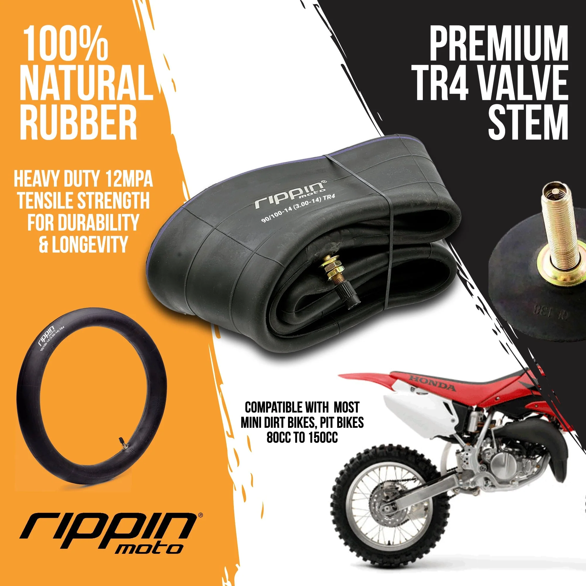 90/100-14 (3.0-14) Heavy Duty 14" Inner Tube 3mm Thick - Image 3