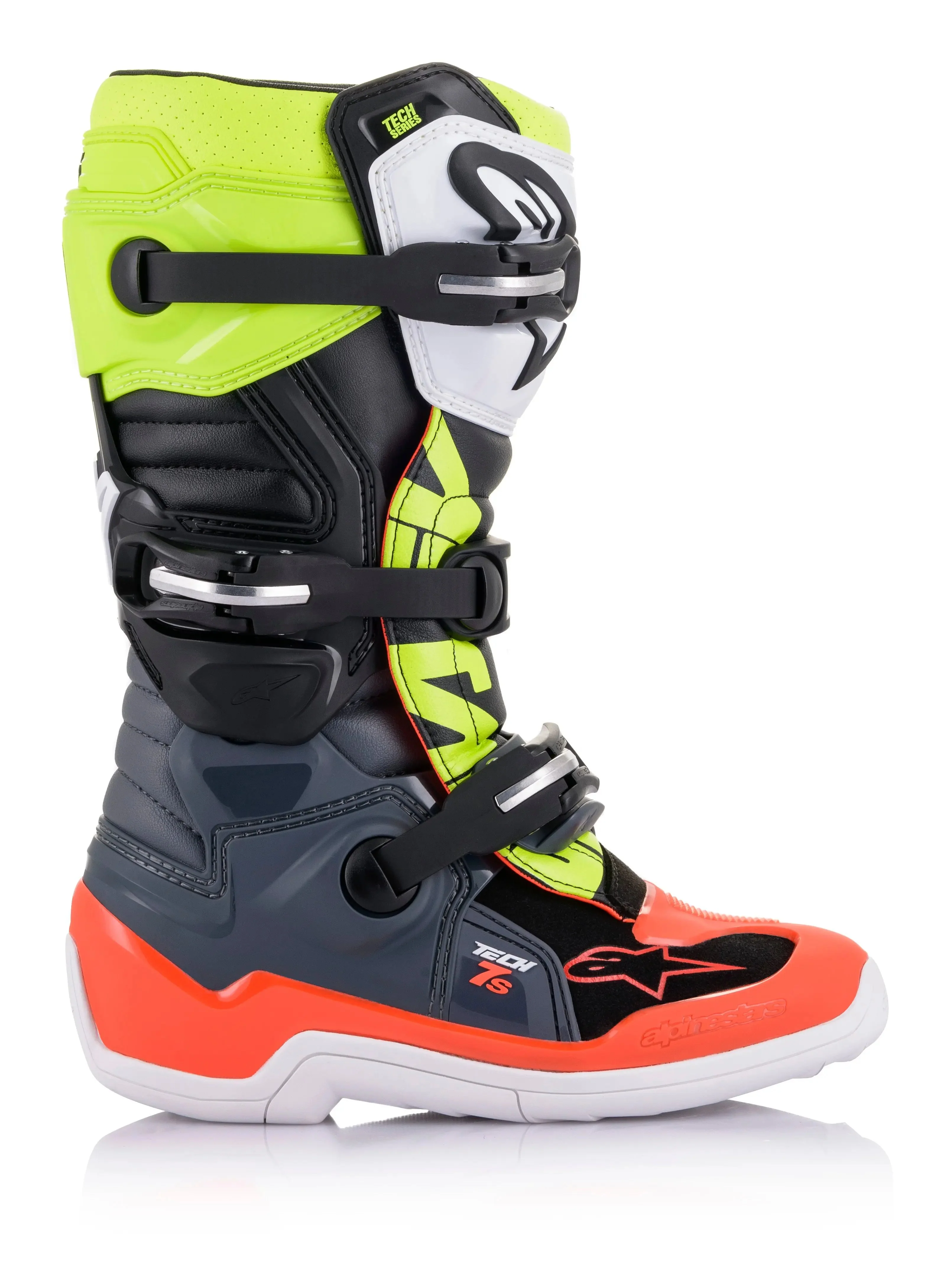 Alpinestars Youth Tech 7s Dark Grey/ Red Fluo/Yellow Fluo Boots - Image 4