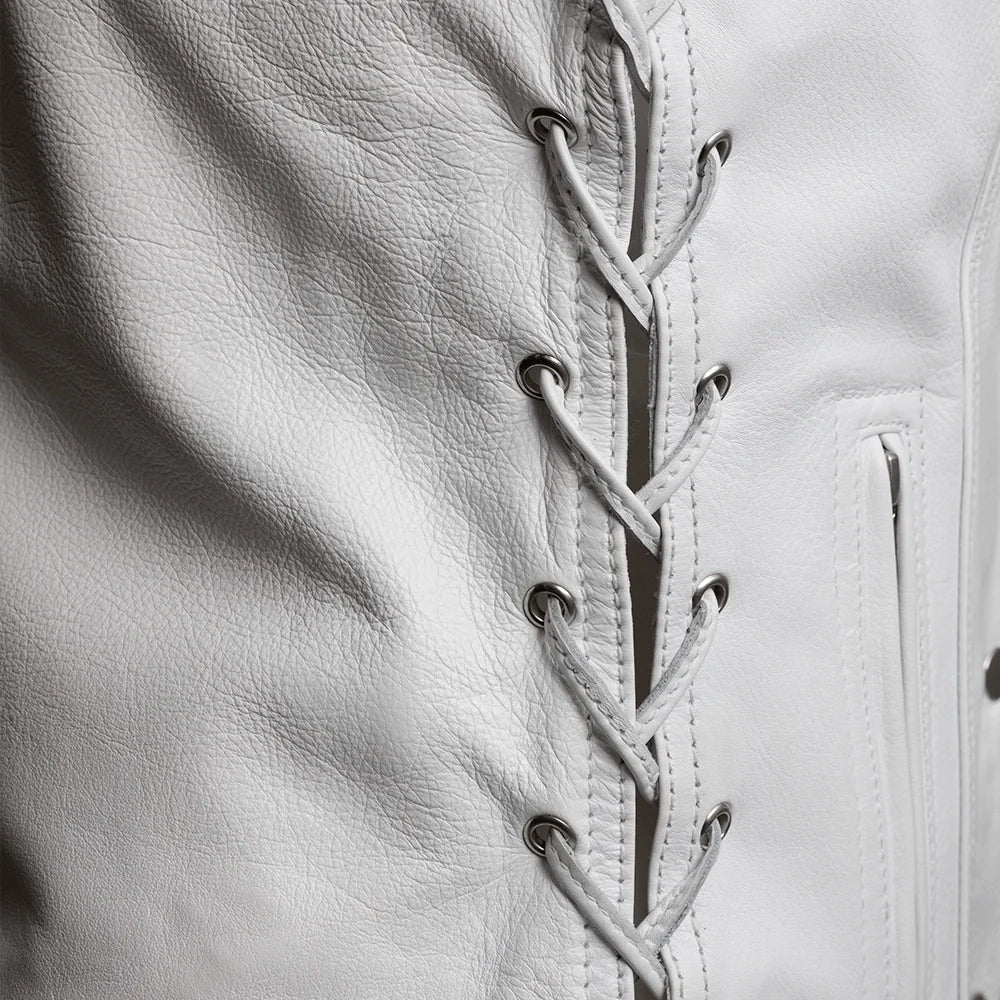 Beryl - Women's Motorcycle Leather Vest - White - Image 3