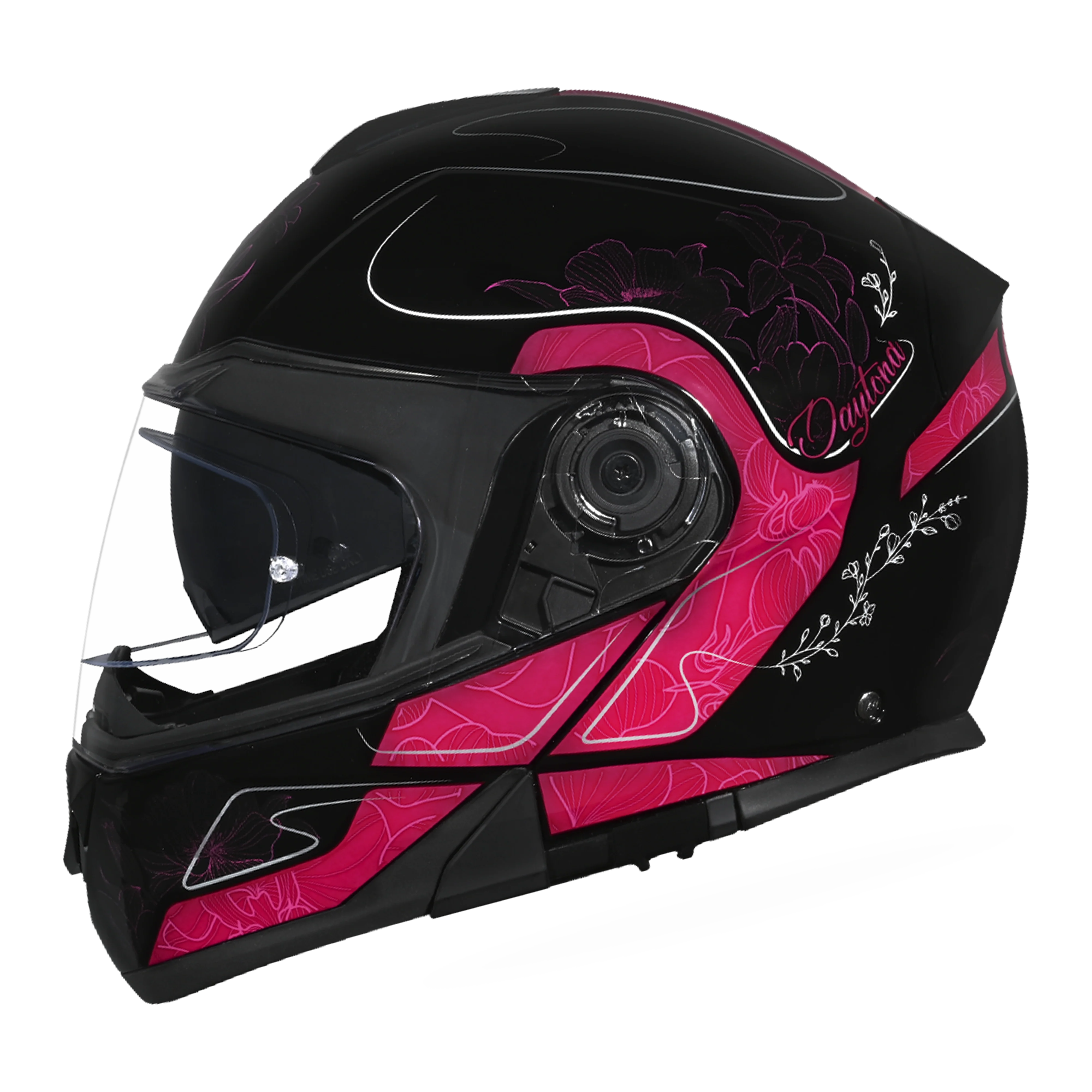 Daytona Glide Modular Motorcycle Helmet - DOT Approved, Bluetooth Ready, Dual Visor, Men/Women/Youth - W/ Flowers - Image 3