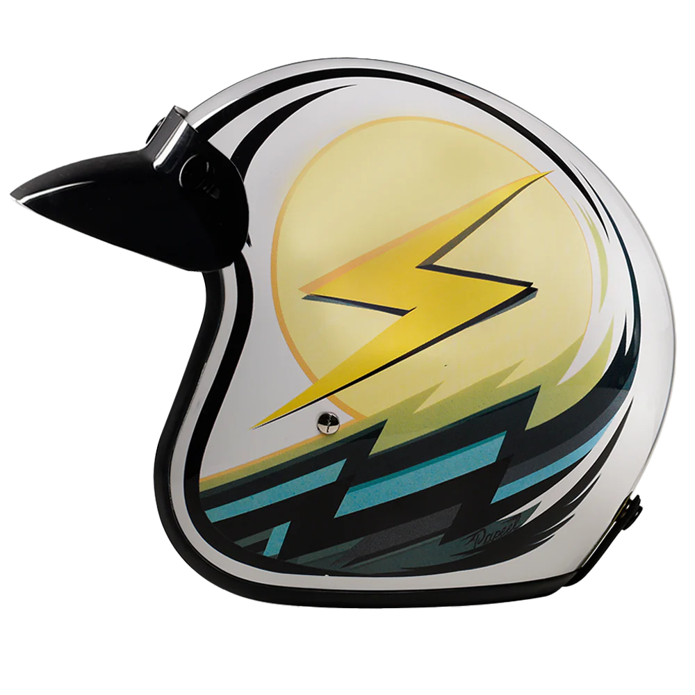 DOT Approved Daytona Cruiser Open Face Motorcycle Helmet - Men, Women & Youth - With Visor & Graphics - W/ Lightning - Image 5