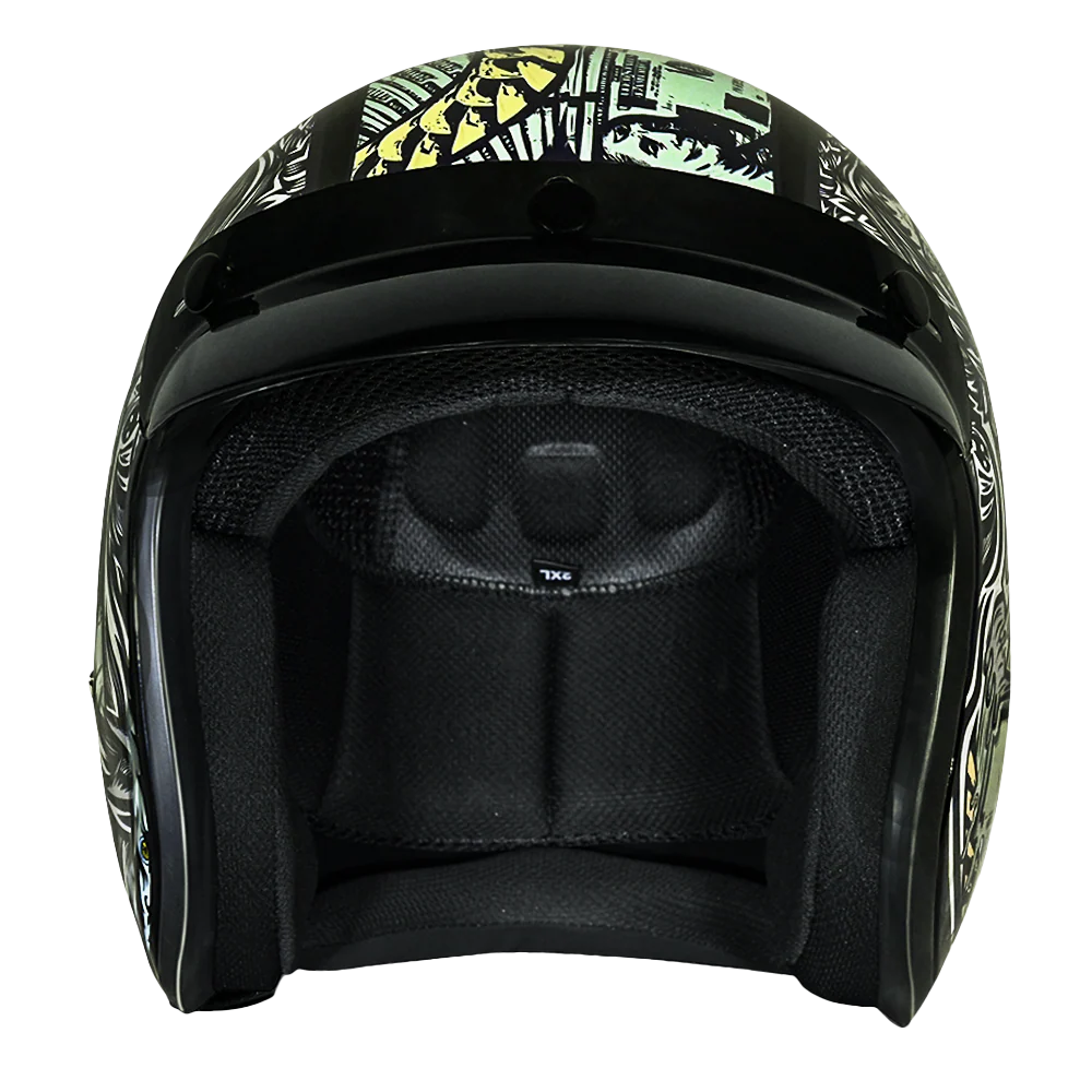 DOT Approved Daytona Cruiser Open Face Motorcycle Helmet - Men, Women & Youth - With Visor & Graphics - W/ Money - Image 2