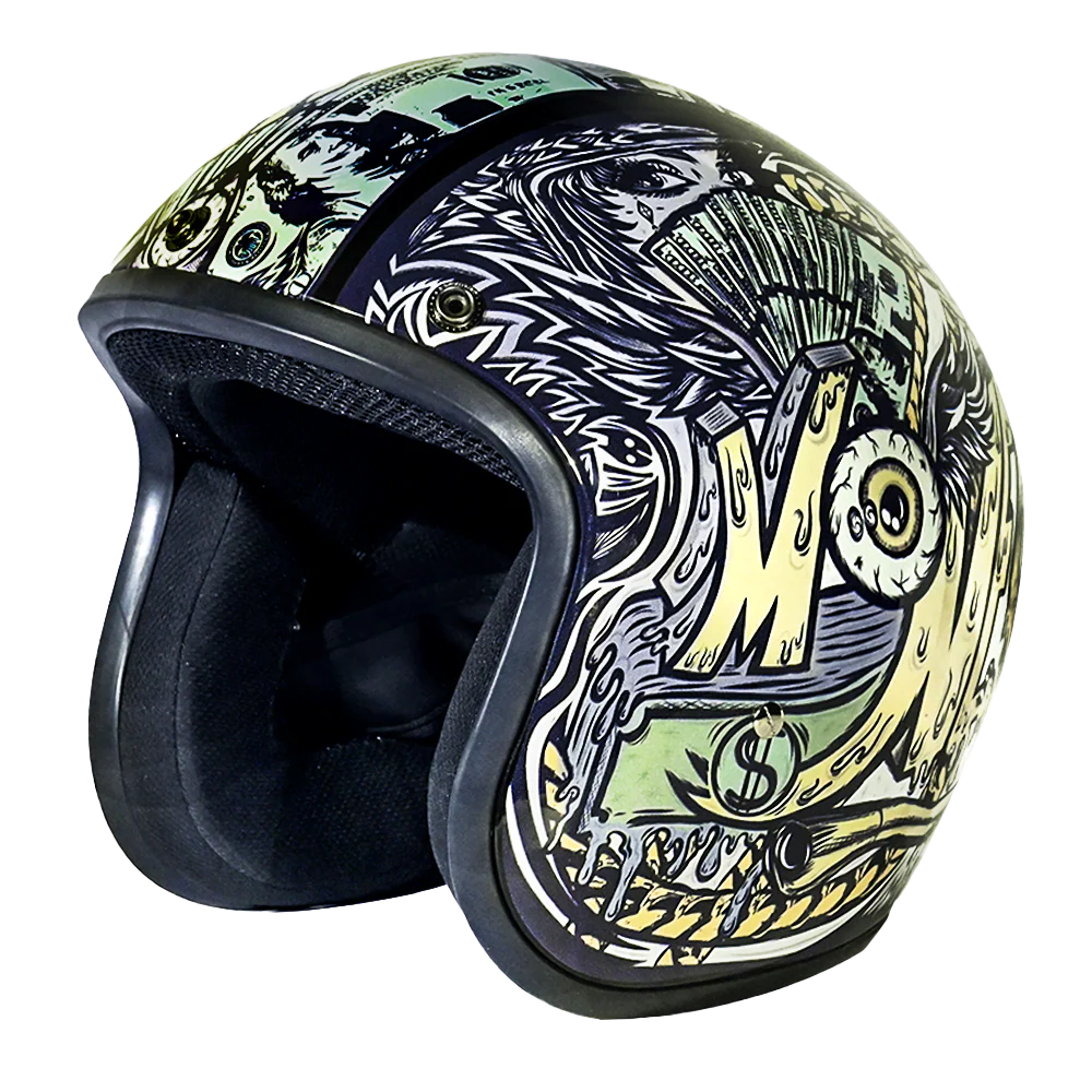 DOT Approved Daytona Cruiser Open Face Motorcycle Helmet - Men, Women & Youth - With Visor & Graphics - W/ Money - Image 5