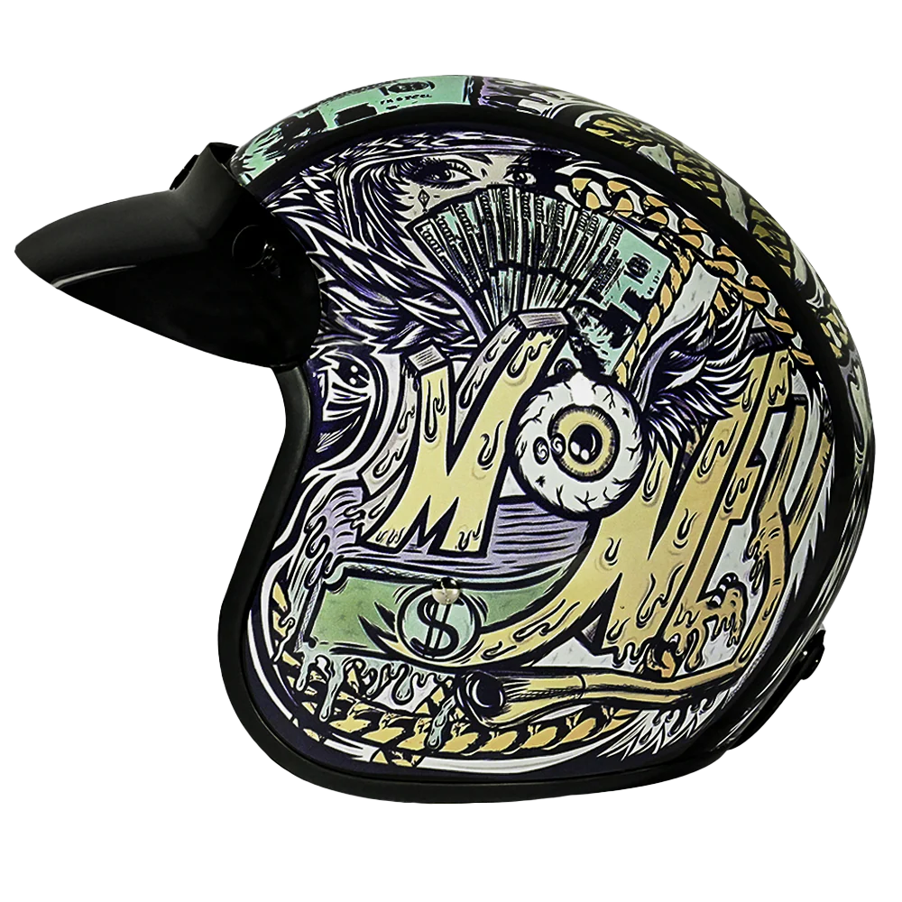 DOT Approved Daytona Cruiser Open Face Motorcycle Helmet - Men, Women & Youth - With Visor & Graphics - W/ Money - Image 6