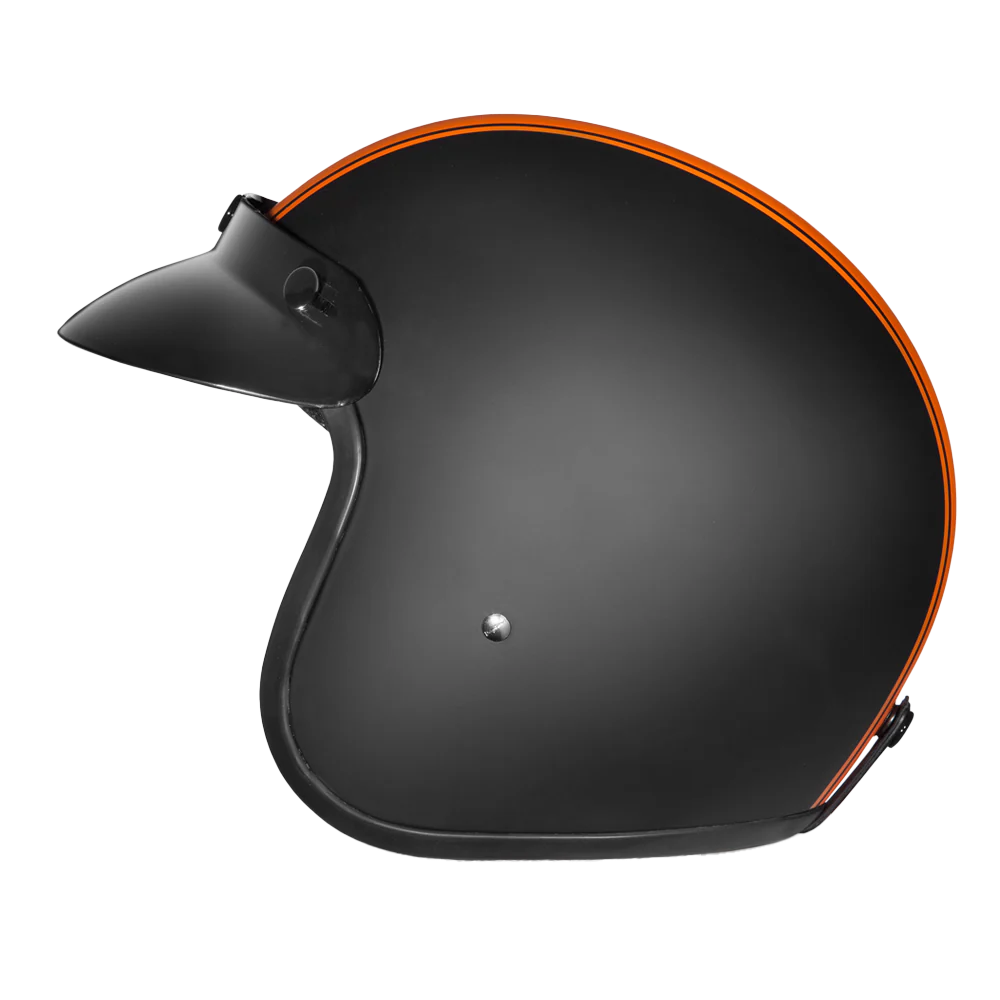 DOT Approved Daytona Cruiser Open Face Motorcycle Helmet - Men, Women & Youth - With Visor & Graphics - W/ Orange Pin Stripe - Image 5