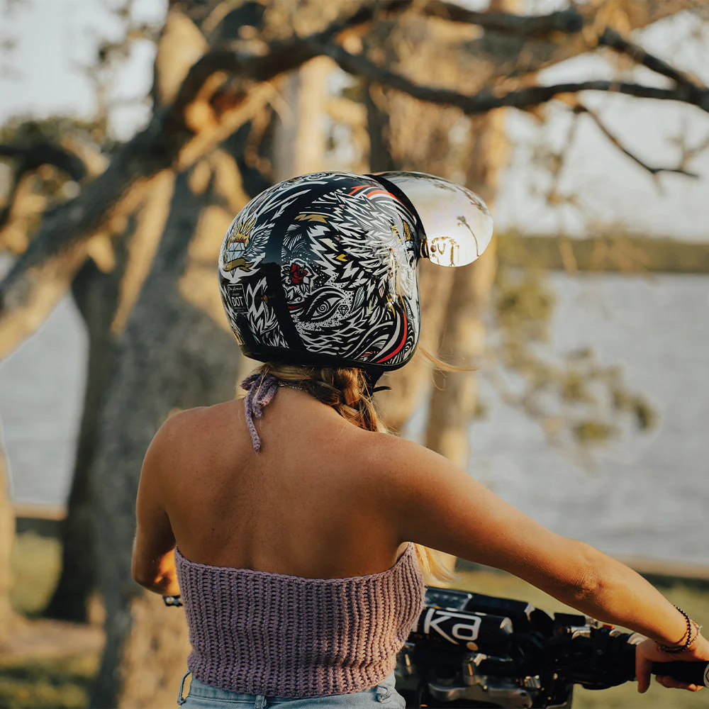 DOT Approved Daytona Cruiser Open Face Motorcycle Helmet - Men, Women & Youth - With Visor & Graphics - W/ Tribal - Image 10