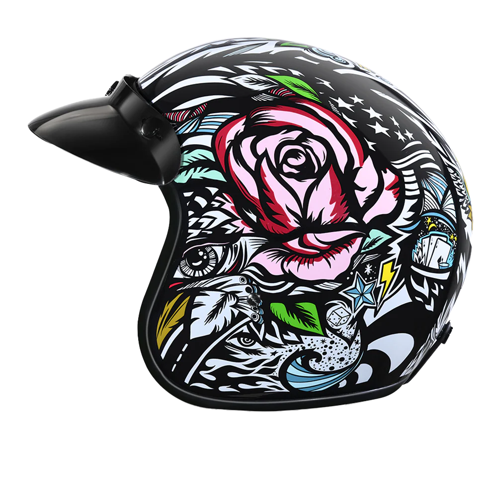 DOT Approved Daytona Cruiser Open Face Motorcycle Helmet - Men, Women & Youth - With Visor & Graphics - W/ Tribal - Image 5
