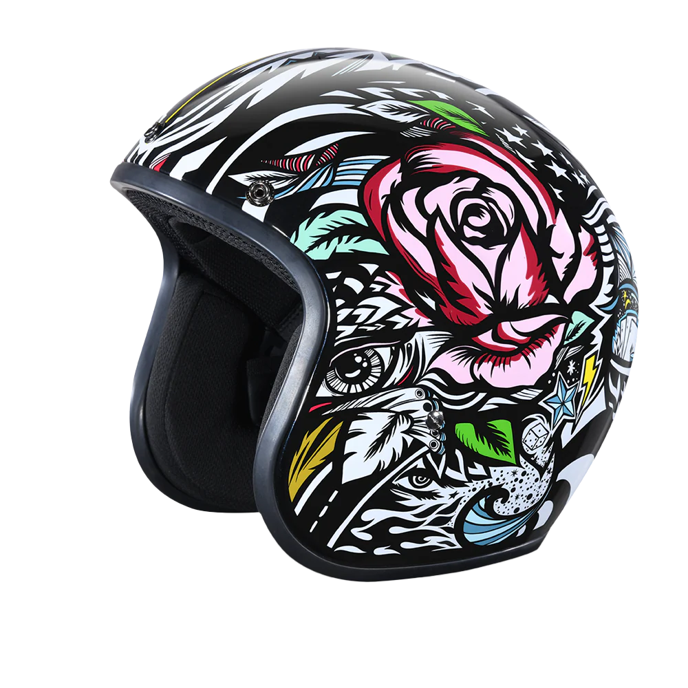 DOT Approved Daytona Cruiser Open Face Motorcycle Helmet - Men, Women & Youth - With Visor & Graphics - W/ Tribal - Image 6