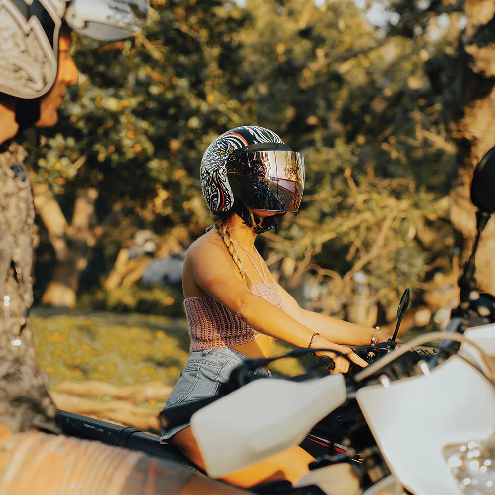 DOT Approved Daytona Cruiser Open Face Motorcycle Helmet - Men, Women & Youth - With Visor & Graphics - W/ Tribal - Image 9
