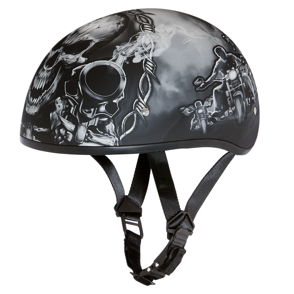 DOT Approved Daytona Motorcycle Half Face Helmet - Skull Cap Graphics for Men & Women, Scooters, ATVs, UTVs & Choppers - W/ Guns - Image 2