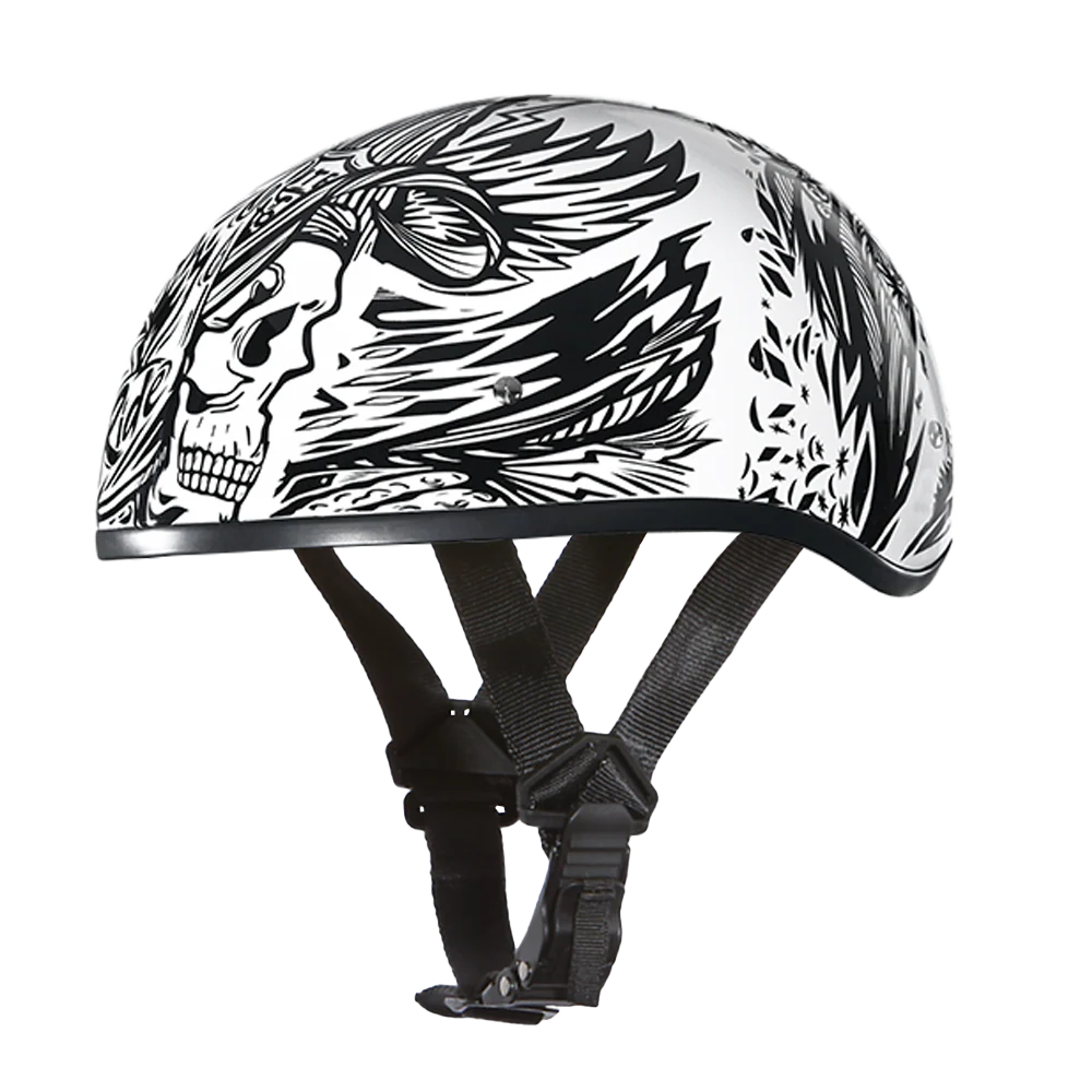 DOT Approved Daytona Motorcycle Half Face Helmet - Skull Cap Graphics for Men & Women, Scooters, ATVs, UTVs & Choppers - W/ Live Fast - Image 2