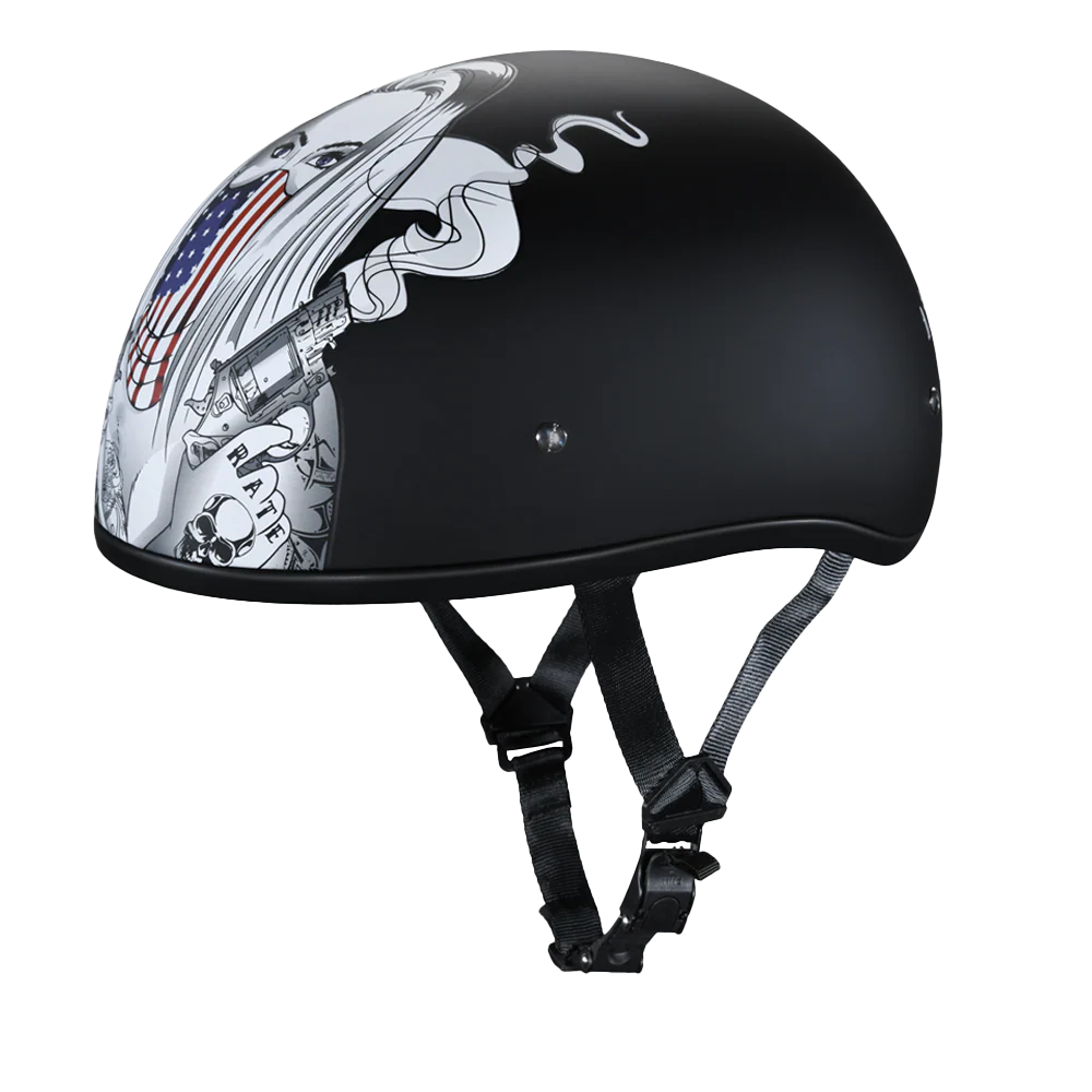 DOT Approved Daytona Motorcycle Half Face Helmet - Skull Cap Graphics for Men & Women, Scooters, ATVs, UTVs & Choppers - W/ Make 'Em Pay - Image 2
