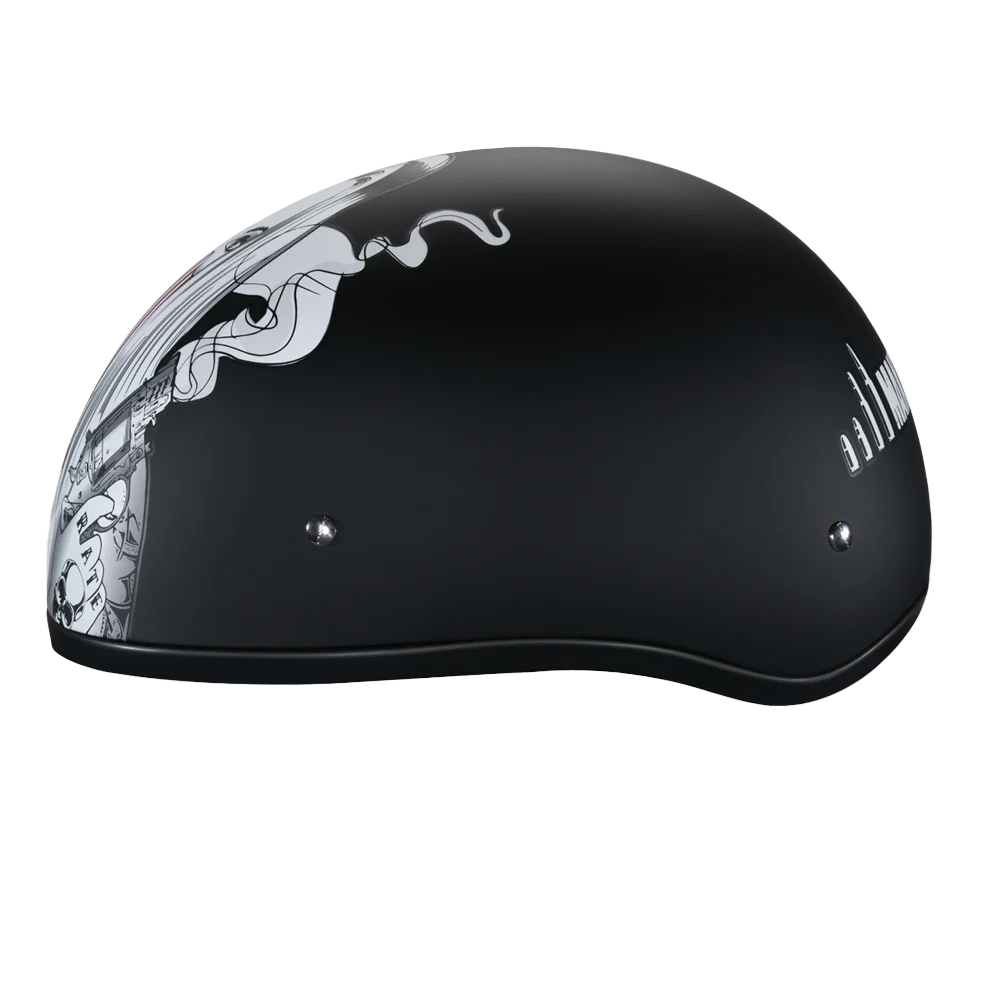 DOT Approved Daytona Motorcycle Half Face Helmet - Skull Cap Graphics for Men & Women, Scooters, ATVs, UTVs & Choppers - W/ Make 'Em Pay - Image 3