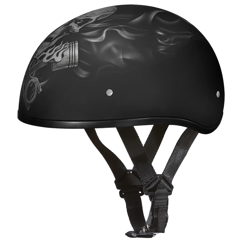 DOT Approved Daytona Motorcycle Half Face Helmet - Skull Cap Graphics for Men & Women, Scooters, ATVs, UTVs & Choppers - W/  Pistons Skull - Image 2