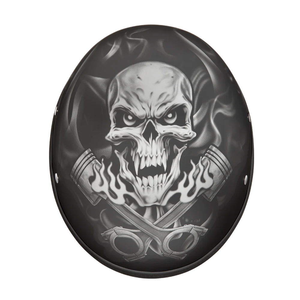 DOT Approved Daytona Motorcycle Half Face Helmet - Skull Cap Graphics for Men & Women, Scooters, ATVs, UTVs & Choppers - W/  Pistons Skull - Image 6