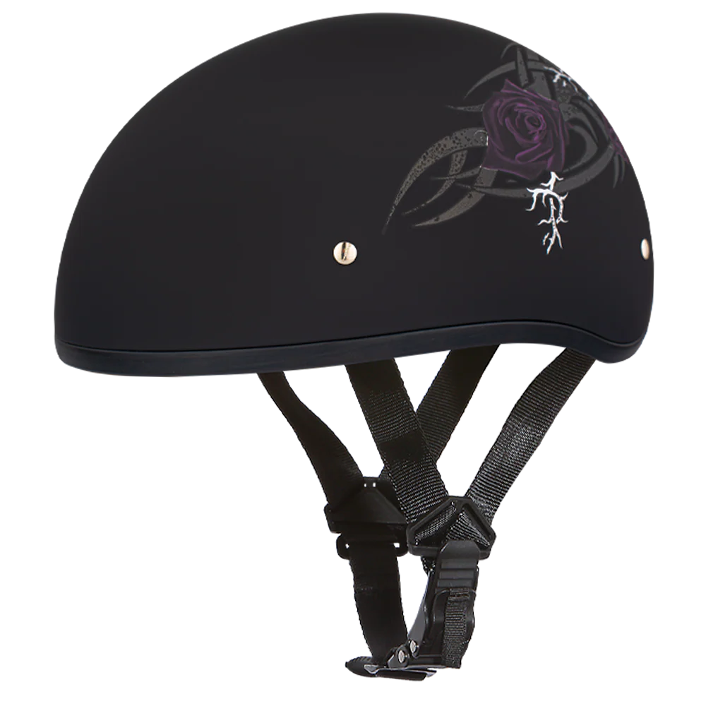 DOT Approved Daytona Motorcycle Half Face Helmet - Skull Cap Graphics for Men & Women, Scooters, ATVs, UTVs & Choppers - W/ Purple Rose - Image 2