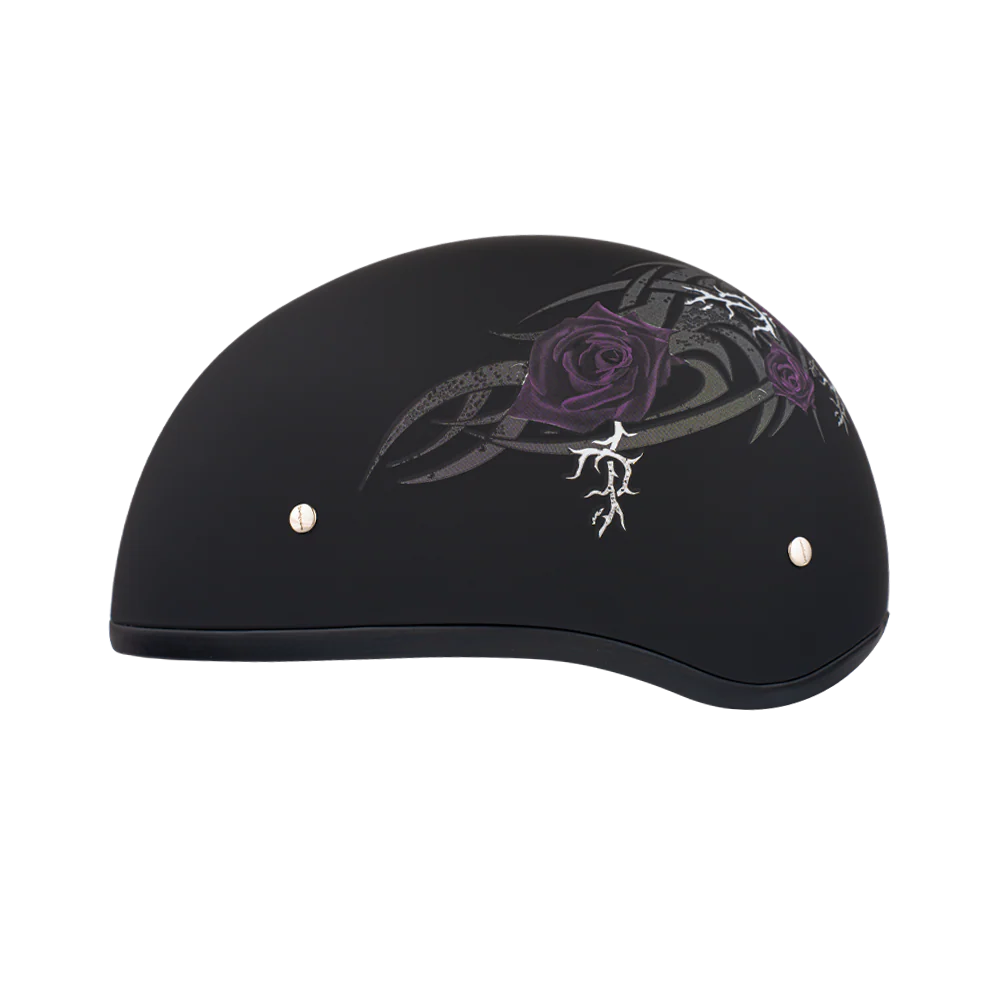 DOT Approved Daytona Motorcycle Half Face Helmet - Skull Cap Graphics for Men & Women, Scooters, ATVs, UTVs & Choppers - W/ Purple Rose - Image 3