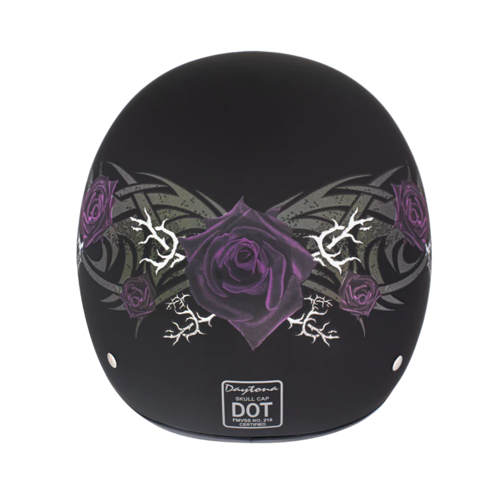 DOT Approved Daytona Motorcycle Half Face Helmet - Skull Cap Graphics for Men & Women, Scooters, ATVs, UTVs & Choppers - W/ Purple Rose - Image 4