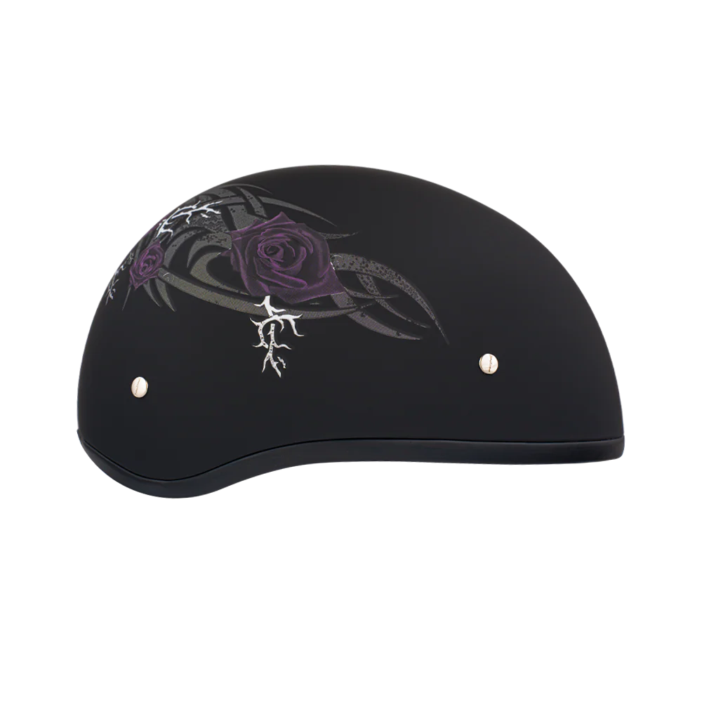 DOT Approved Daytona Motorcycle Half Face Helmet - Skull Cap Graphics for Men & Women, Scooters, ATVs, UTVs & Choppers - W/ Purple Rose - Image 5