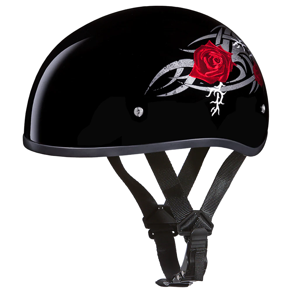DOT Approved Daytona Motorcycle Half Face Helmet - Skull Cap Graphics for Men & Women, Scooters, ATVs, UTVs & Choppers - W/ Rose - Image 2