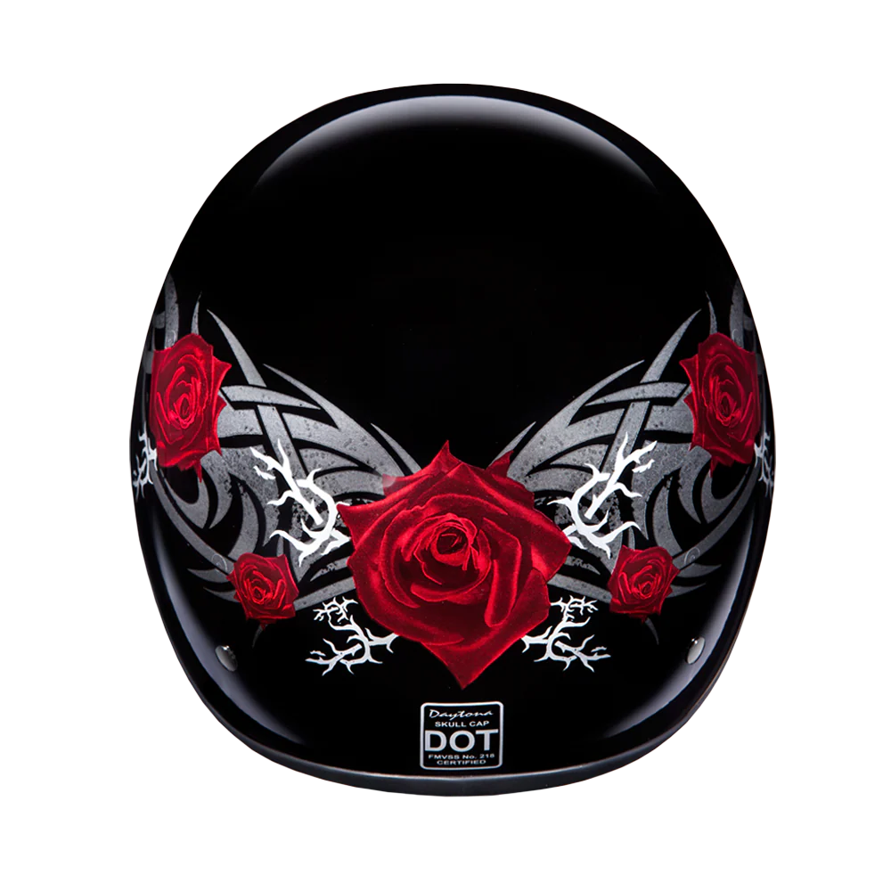 DOT Approved Daytona Motorcycle Half Face Helmet - Skull Cap Graphics for Men & Women, Scooters, ATVs, UTVs & Choppers - W/ Rose - Image 4