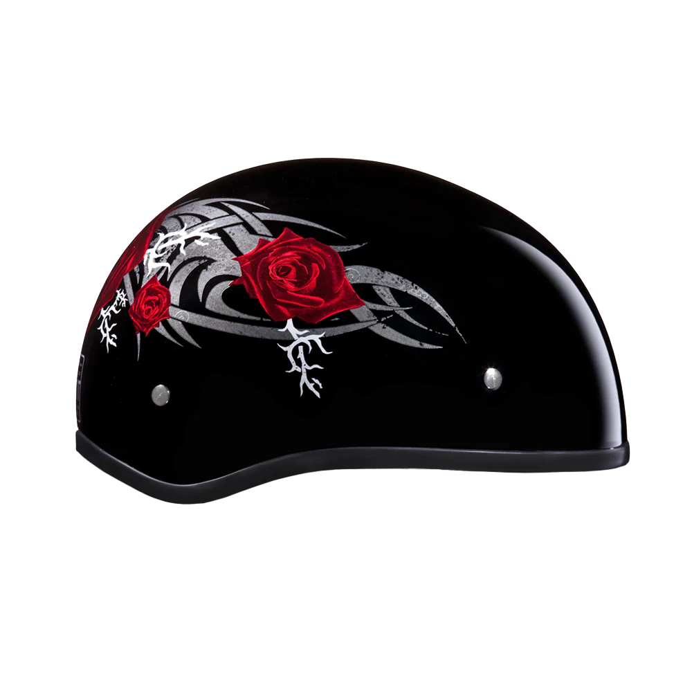 DOT Approved Daytona Motorcycle Half Face Helmet - Skull Cap Graphics for Men & Women, Scooters, ATVs, UTVs & Choppers - W/ Rose - Image 5