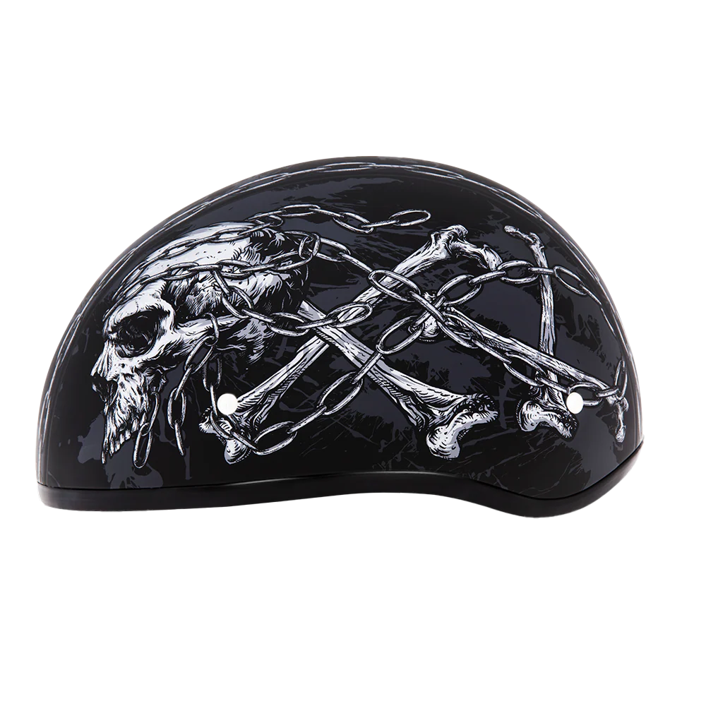 DOT Approved Daytona Motorcycle Half Face Helmet - Skull Cap Graphics for Men & Women, Scooters, ATVs, UTVs & Choppers - W/ Skull Chains - Image 2