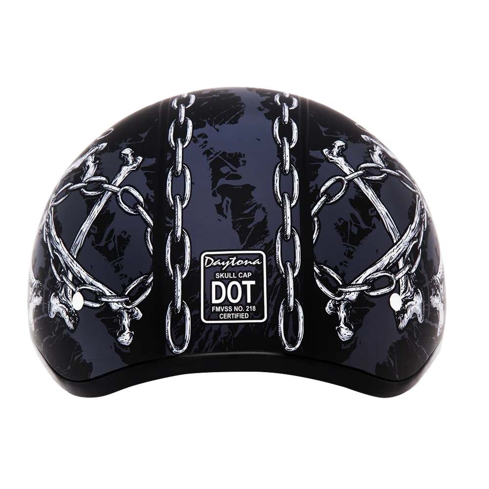 DOT Approved Daytona Motorcycle Half Face Helmet - Skull Cap Graphics for Men & Women, Scooters, ATVs, UTVs & Choppers - W/ Skull Chains - Image 3