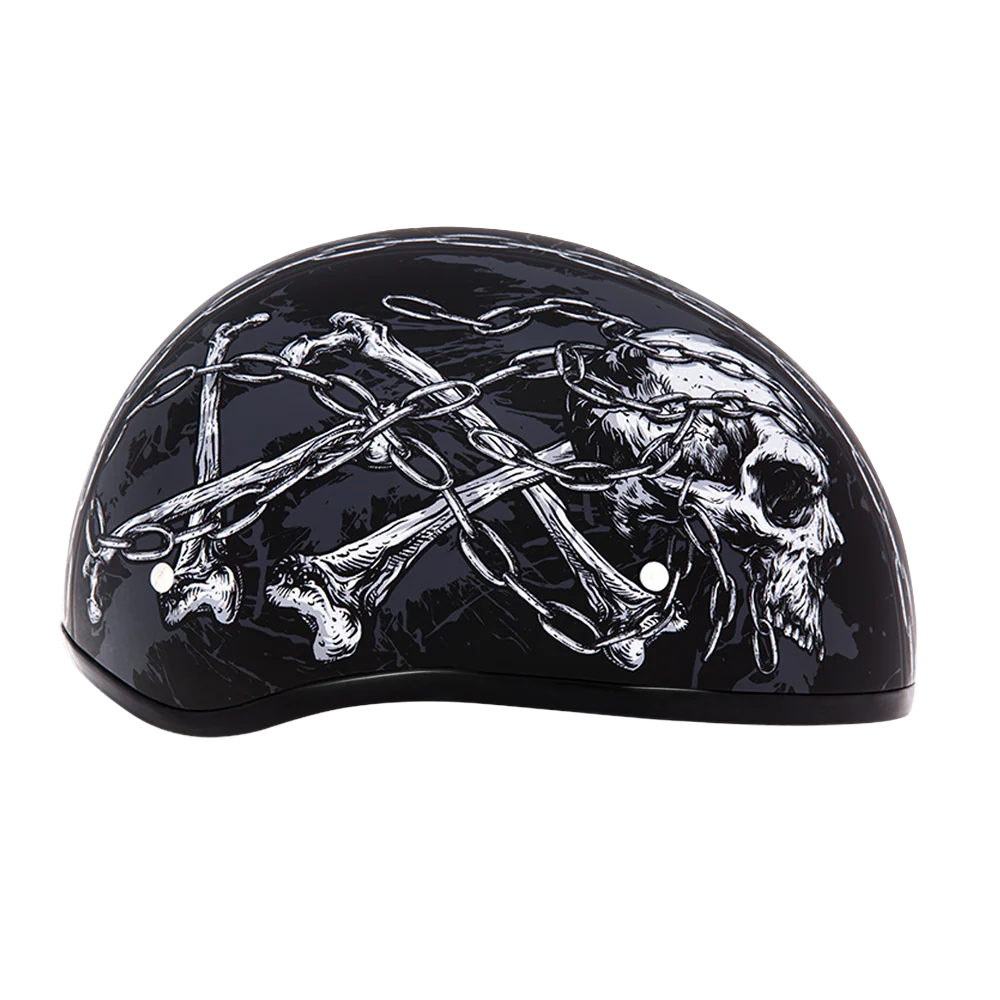 DOT Approved Daytona Motorcycle Half Face Helmet - Skull Cap Graphics for Men & Women, Scooters, ATVs, UTVs & Choppers - W/ Skull Chains - Image 4