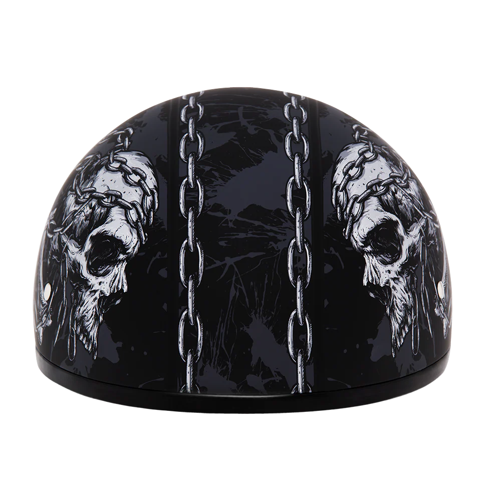 DOT Approved Daytona Motorcycle Half Face Helmet - Skull Cap Graphics for Men & Women, Scooters, ATVs, UTVs & Choppers - W/ Skull Chains - Image 5