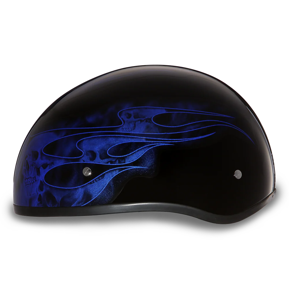 DOT Approved Daytona Motorcycle Half Face Helmet - Skull Cap Graphics for Men & Women, Scooters, ATVs, UTVs & Choppers - W/ Skull Flames Blue - Image 2