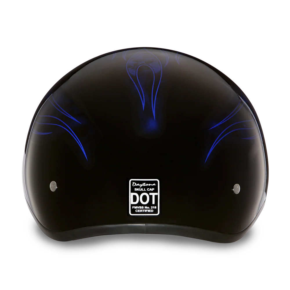 DOT Approved Daytona Motorcycle Half Face Helmet - Skull Cap Graphics for Men & Women, Scooters, ATVs, UTVs & Choppers - W/ Skull Flames Blue - Image 3
