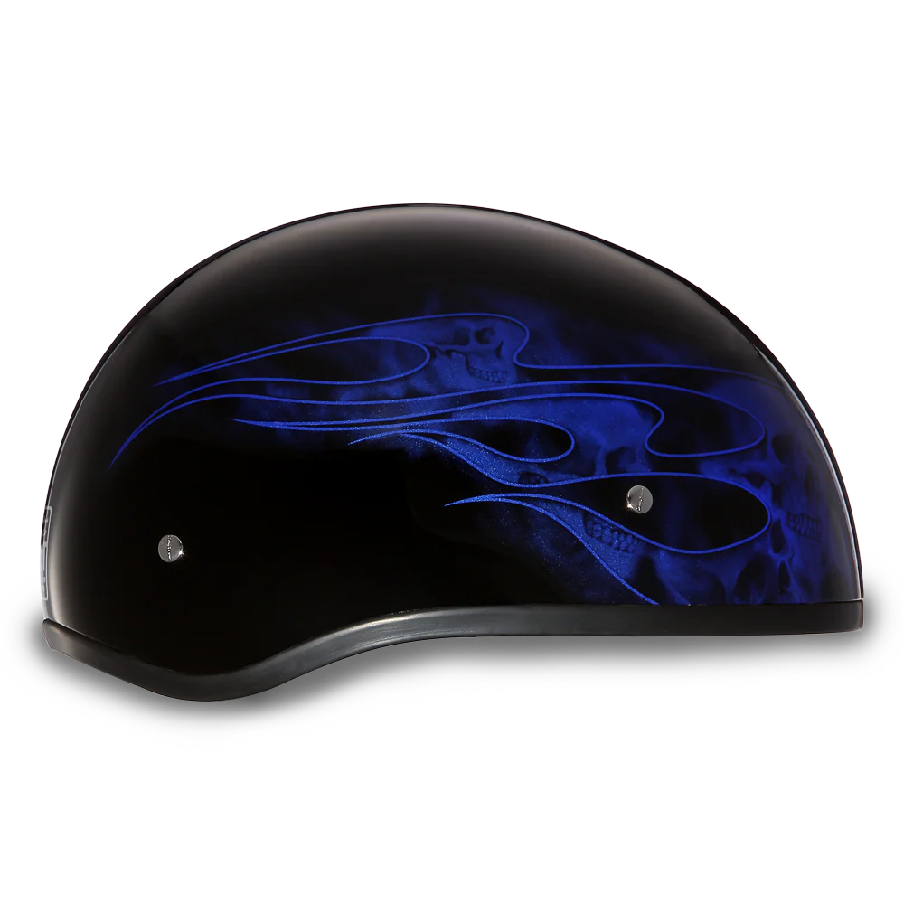 DOT Approved Daytona Motorcycle Half Face Helmet - Skull Cap Graphics for Men & Women, Scooters, ATVs, UTVs & Choppers - W/ Skull Flames Blue - Image 4