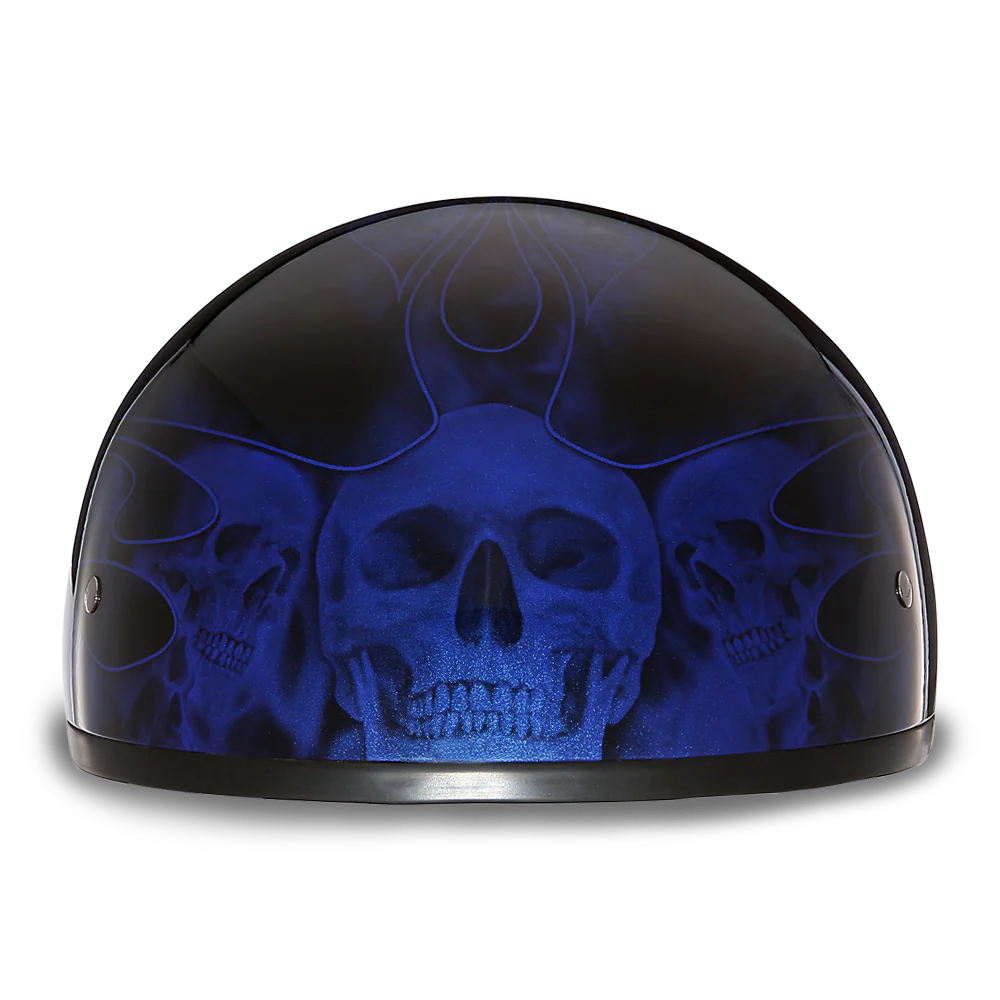 DOT Approved Daytona Motorcycle Half Face Helmet - Skull Cap Graphics for Men & Women, Scooters, ATVs, UTVs & Choppers - W/ Skull Flames Blue - Image 5