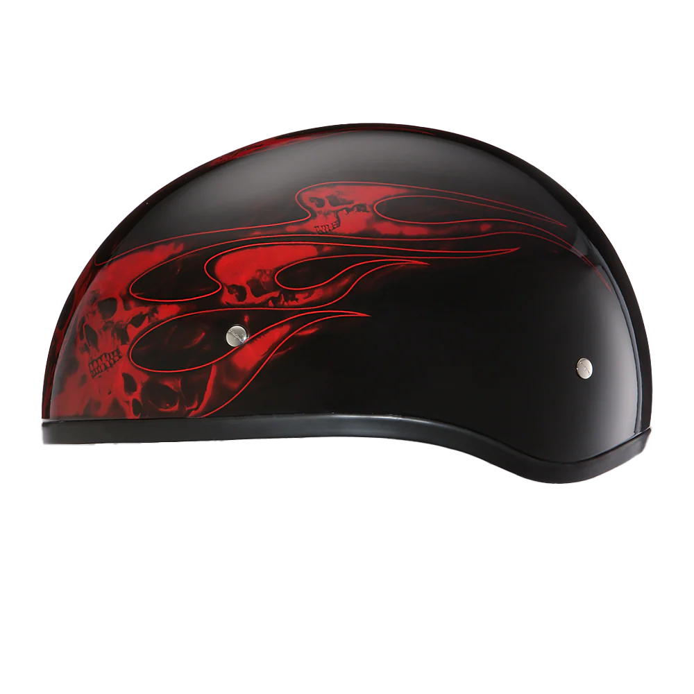 DOT Approved Daytona Motorcycle Half Face Helmet - Skull Cap Graphics for Men & Women, Scooters, ATVs, UTVs & Choppers - W/ Skull Flames Red - Image 2