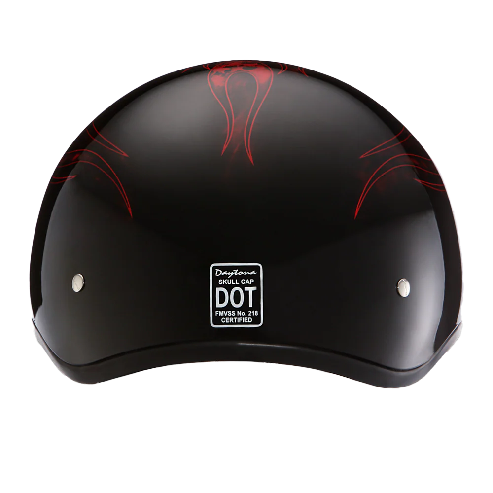 DOT Approved Daytona Motorcycle Half Face Helmet - Skull Cap Graphics for Men & Women, Scooters, ATVs, UTVs & Choppers - W/ Skull Flames Red - Image 3
