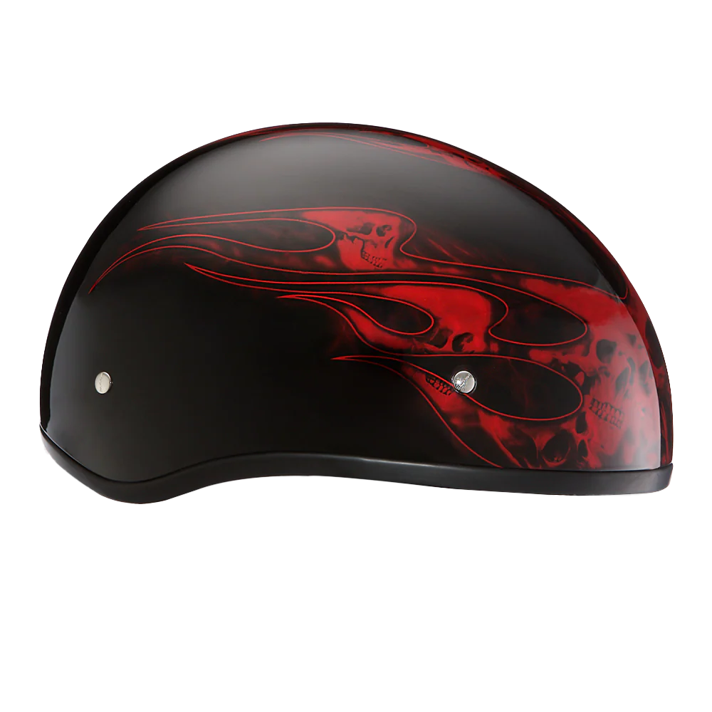 DOT Approved Daytona Motorcycle Half Face Helmet - Skull Cap Graphics for Men & Women, Scooters, ATVs, UTVs & Choppers - W/ Skull Flames Red - Image 4