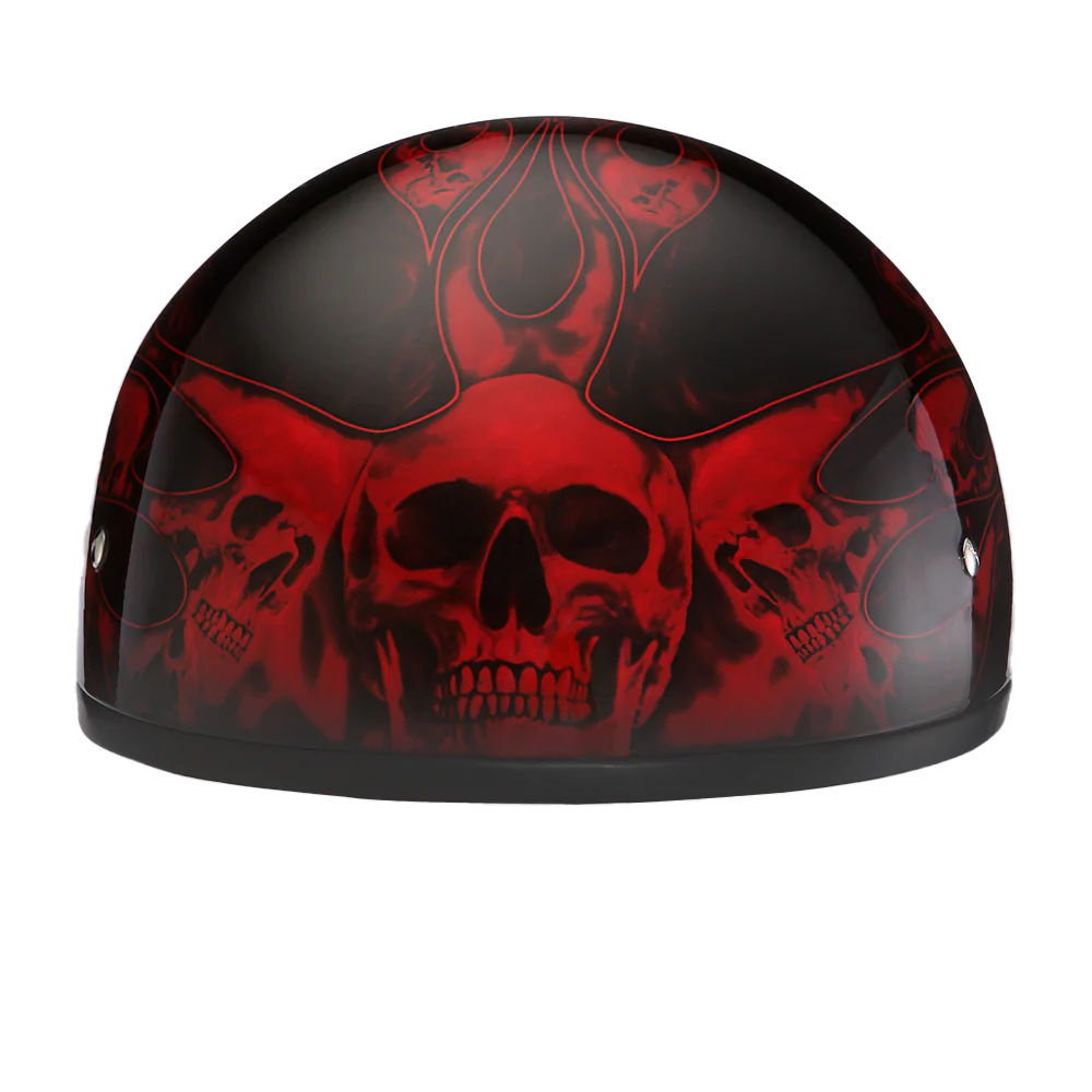 DOT Approved Daytona Motorcycle Half Face Helmet - Skull Cap Graphics for Men & Women, Scooters, ATVs, UTVs & Choppers - W/ Skull Flames Red - Image 5