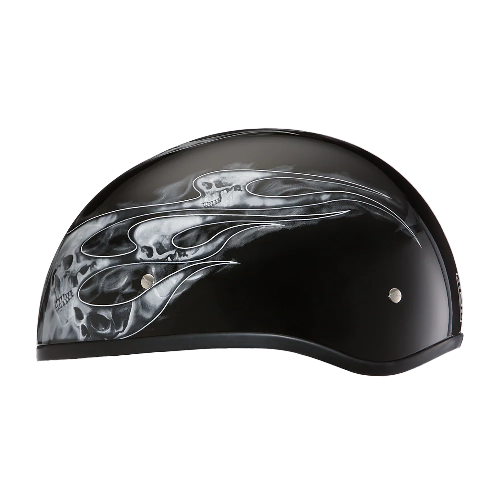 DOT Approved Daytona Motorcycle Half Face Helmet - Skull Cap Graphics for Men & Women, Scooters, ATVs, UTVs & Choppers - W/ Skull Flames Silver - Image 2