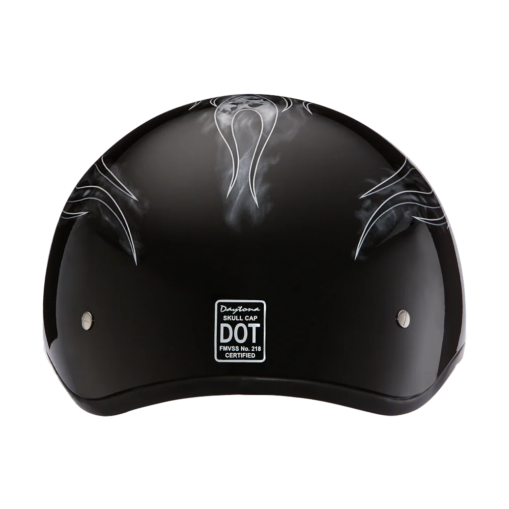DOT Approved Daytona Motorcycle Half Face Helmet - Skull Cap Graphics for Men & Women, Scooters, ATVs, UTVs & Choppers - W/ Skull Flames Silver - Image 3
