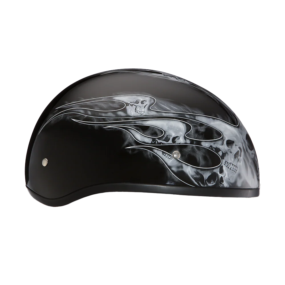 DOT Approved Daytona Motorcycle Half Face Helmet - Skull Cap Graphics for Men & Women, Scooters, ATVs, UTVs & Choppers - W/ Skull Flames Silver - Image 4