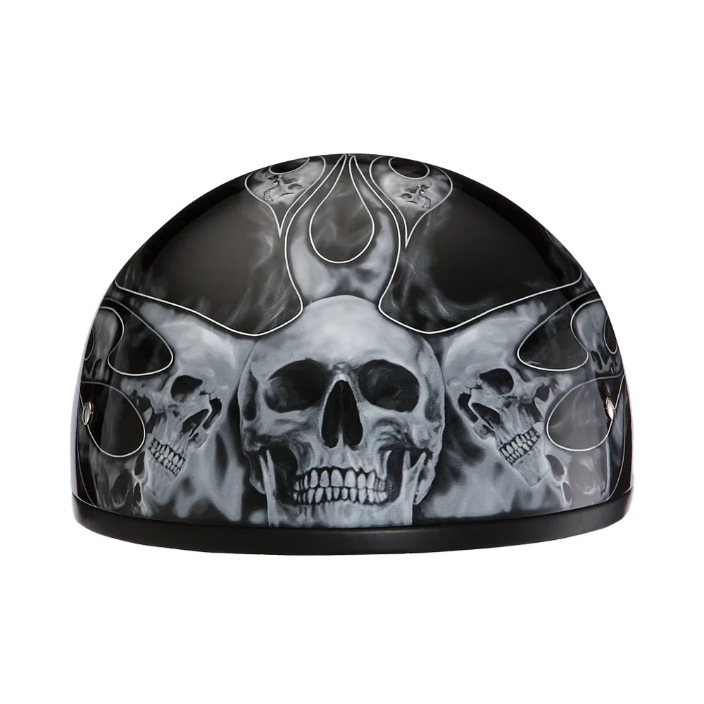 DOT Approved Daytona Motorcycle Half Face Helmet - Skull Cap Graphics for Men & Women, Scooters, ATVs, UTVs & Choppers - W/ Skull Flames Silver - Image 5