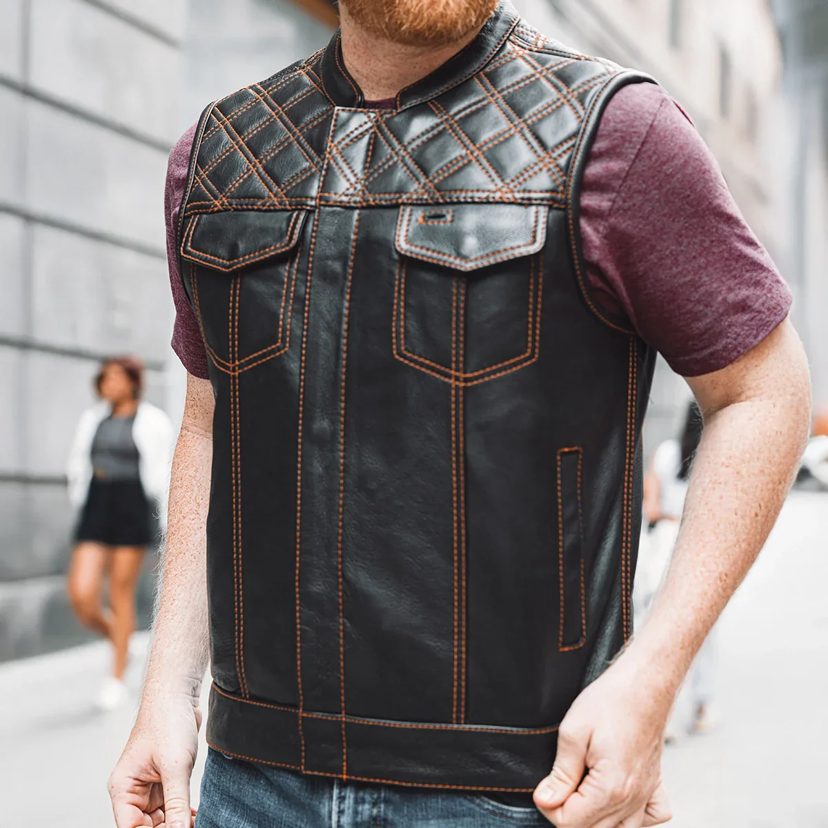 Downside Men's Motorcycle Leather Vest - Image 73