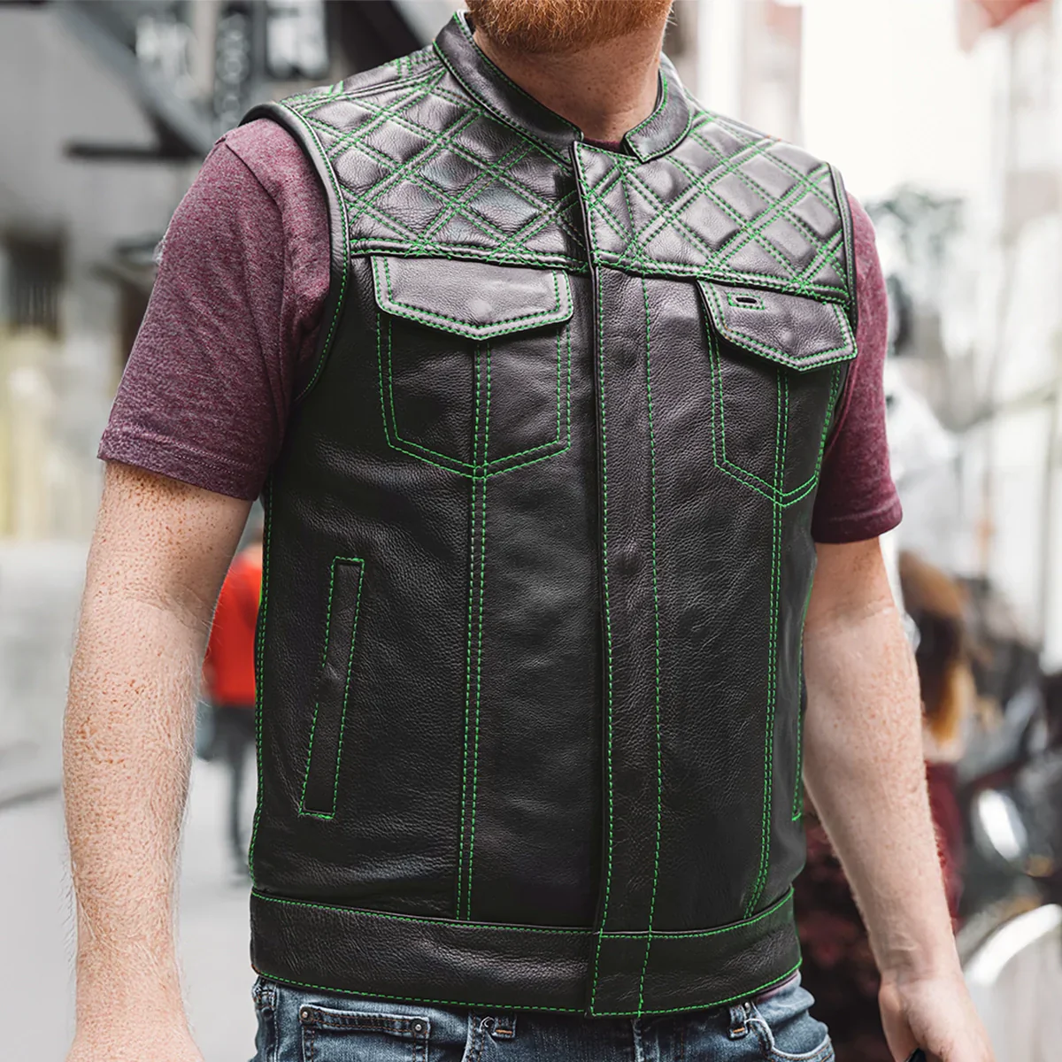 Downside Men's Motorcycle Leather Vest - Image 74