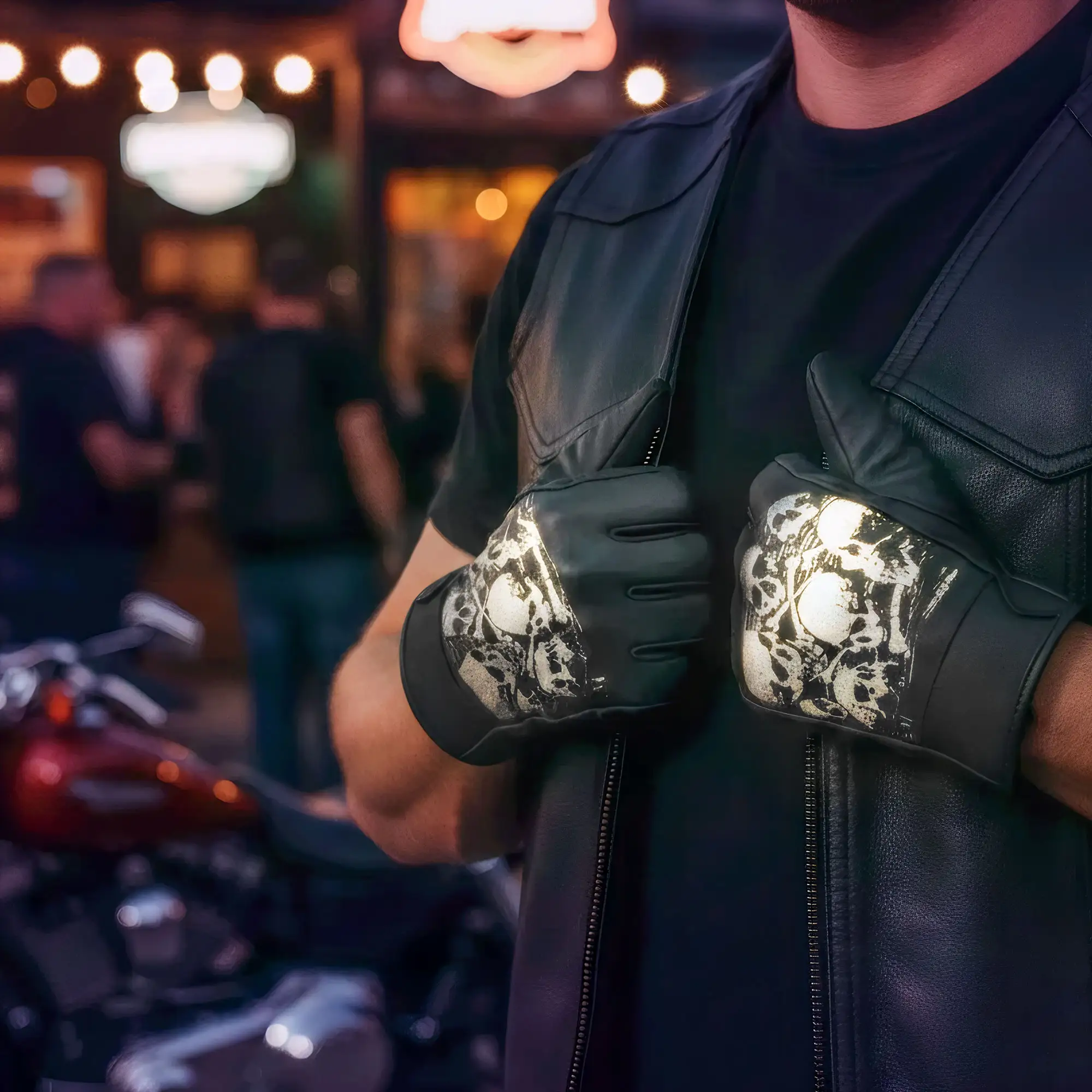 Hot Leathers Ancient Skull Leather Gloves - Image 8