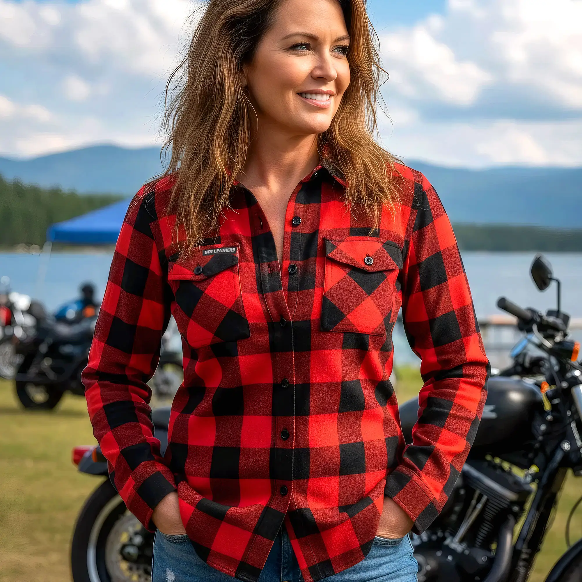 Hot Leathers FLL3002 Ladies Black and Red Long Sleeve Flannel - Image 7