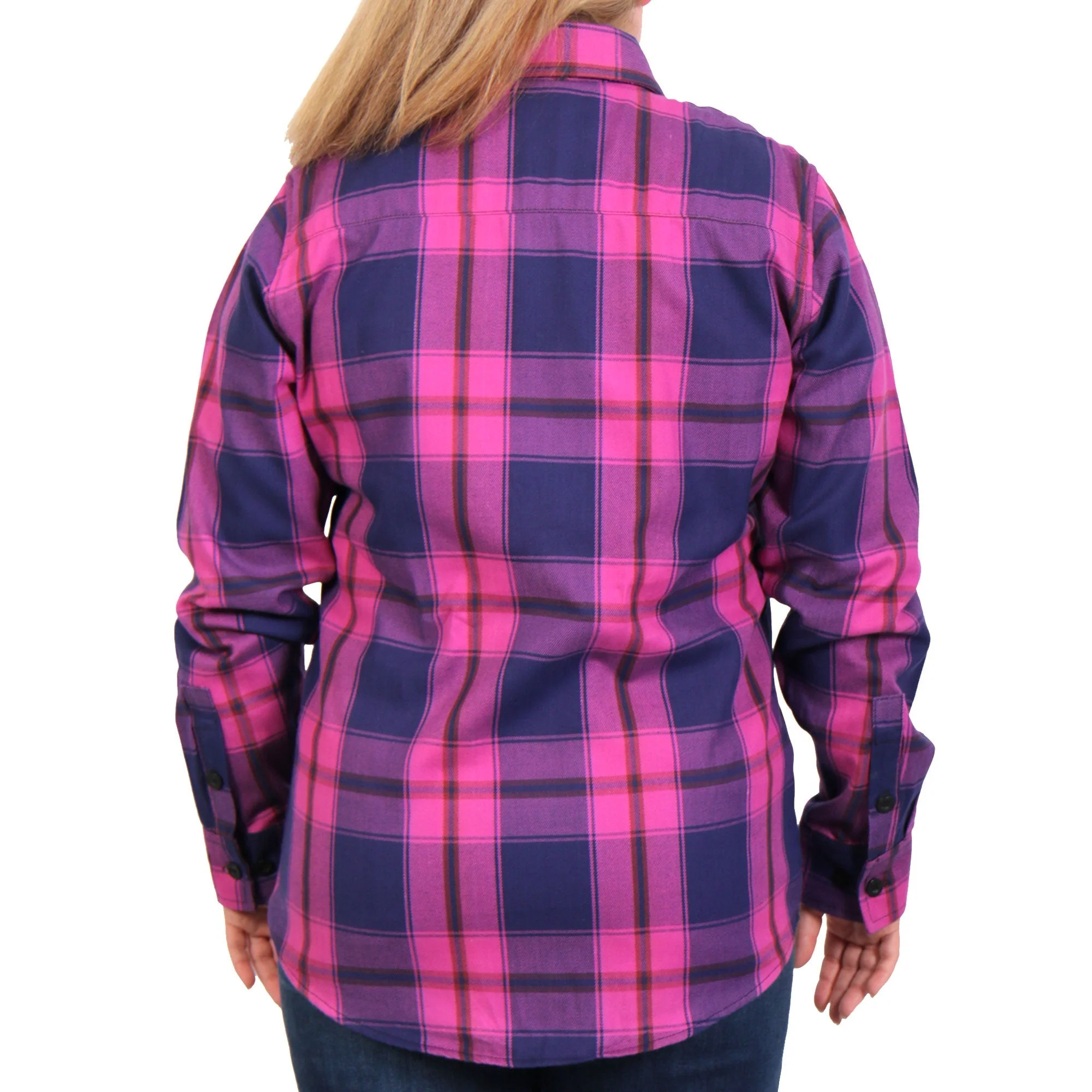 Hot Leathers FLL3011 Ladies Pink, Navy and Brown Long Sleeve Ladies Flannel - Image 2
