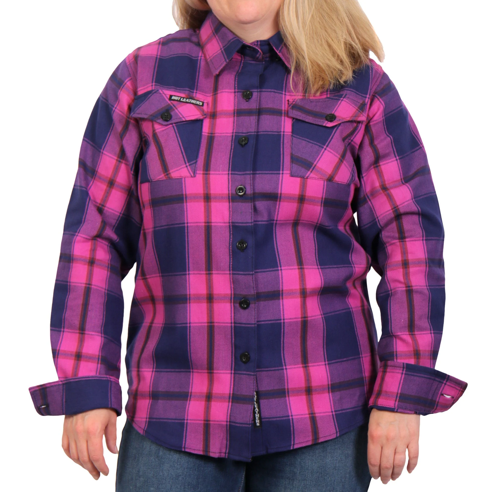 Hot Leathers FLL3011 Ladies Pink, Navy and Brown Long Sleeve Ladies Flannel - Image 4