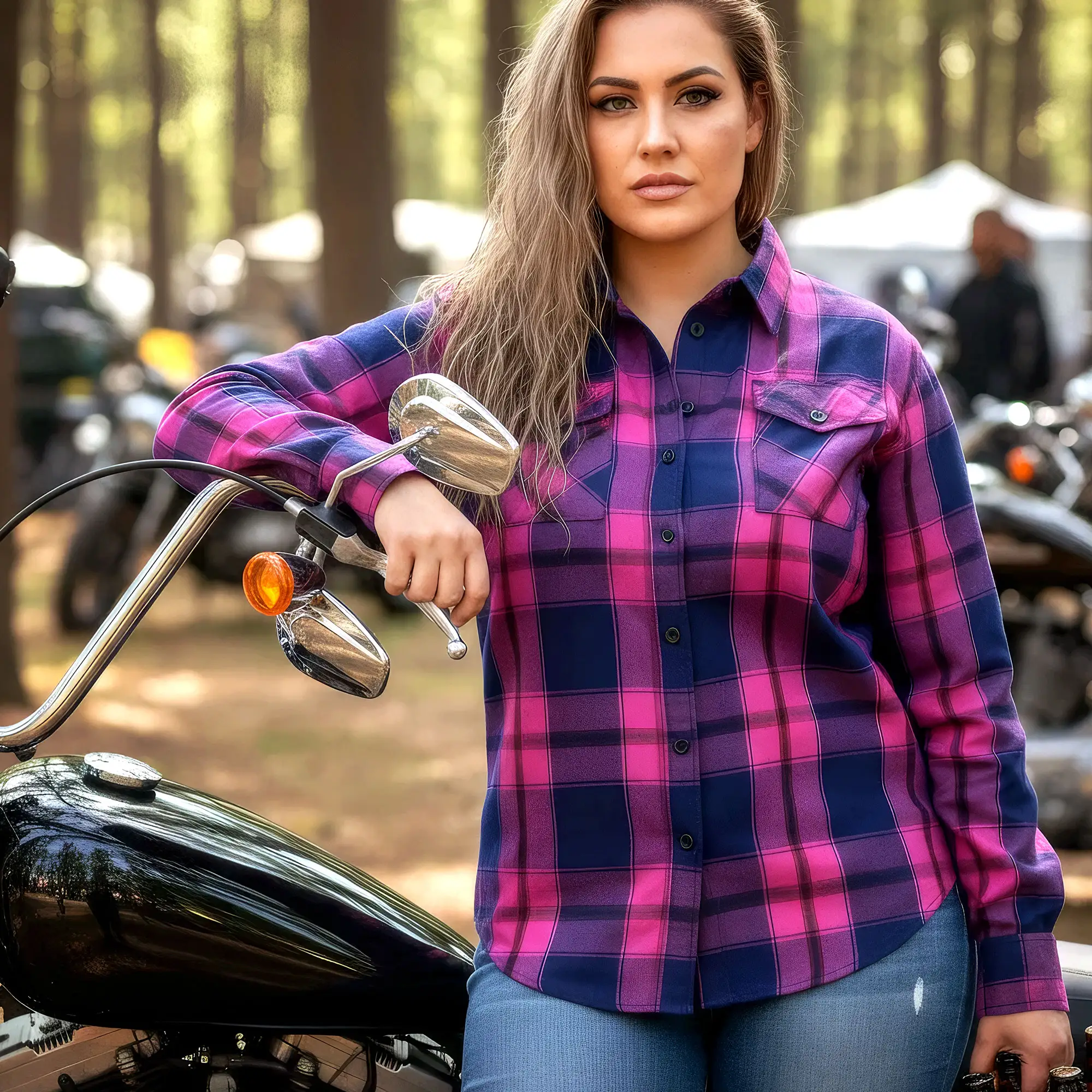 Hot Leathers FLL3011 Ladies Pink, Navy and Brown Long Sleeve Ladies Flannel - Image 5